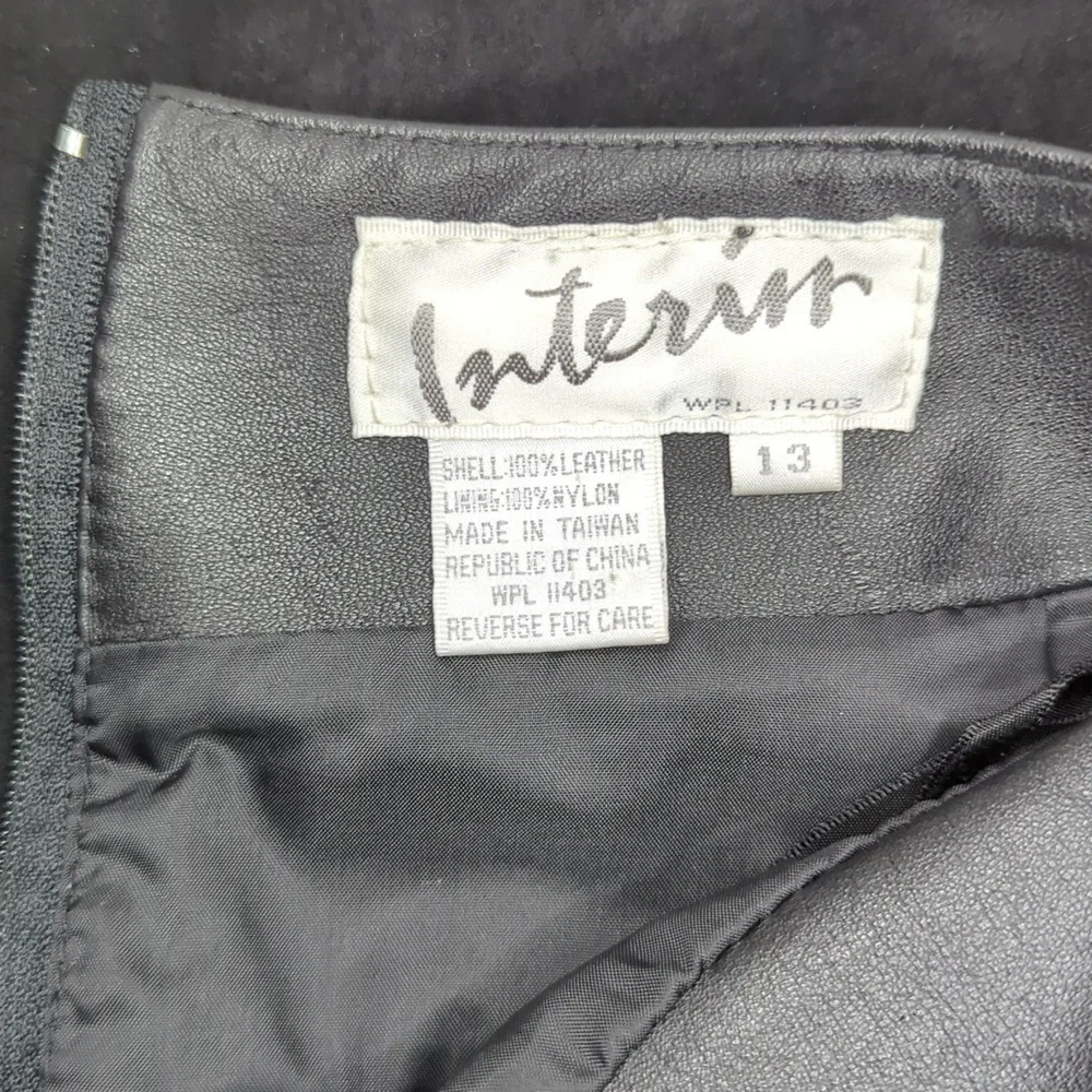 Vintage 80's Interim Black Suede Leather‎ Pencil Mini High Rise Skirt size 13